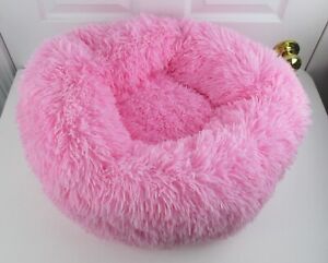 Pet Bed Fluffy Shag Luxe Soft Plush Round Self-Warming Cat Kitten Dog Pink