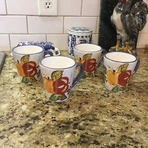Vintage Set Of 6, Hand Painted Fruit Pattern O’Neida’s Coffee Cups - Picture 1 of 4
