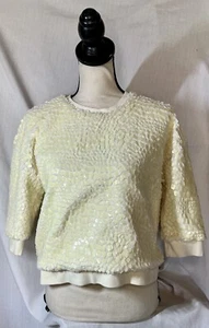 French Connection White Faux Fur Yellow Shiny Scale Print Sweater Size 4 y2k - Picture 1 of 6