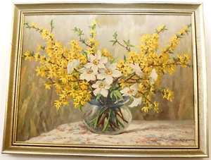 Bild Stillleben Blumen Vase Strauß Kunst Druck Gemälde Frühling gerahmt E.Krüger - Bild 1 von 5