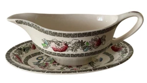 Vintage Indian Tree Porcelain Gravy Boat and Saucer Set by Johnson Bros. England - Picture 1 of 9