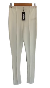 PLT Renew Women's White Rib Seam Front Split Leg Elastic Waist Trouser Size 10 - Picture 1 of 12