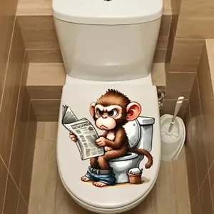 WC-Deckel Aufkleber Affe Zeitung Toilettendeckel Tattoo selbstklebend Toilette - Bild 1 von 5