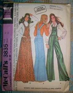 McCalls Vintage 70s Sewing Pattern 3835 Wide Overalls & Long Bib Jumper Size 12 - Picture 1 of 2