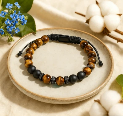 Pulsera Ojo de Tigre Negro Ónix Cuentas Protección Curativa Energía Mujeres Hombres Joyería Foto 1 de 4