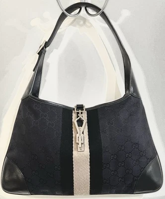 GUCCI GG Vintage Jackie Sherry 0014057 Nice Black Hobo Medium Shoulder Bag Purse - Image 1 of 4