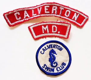 Vintage Calverton MD NY Boy Scouts CMS Community Strip State & Swim Club Patches - Picture 1 of 2