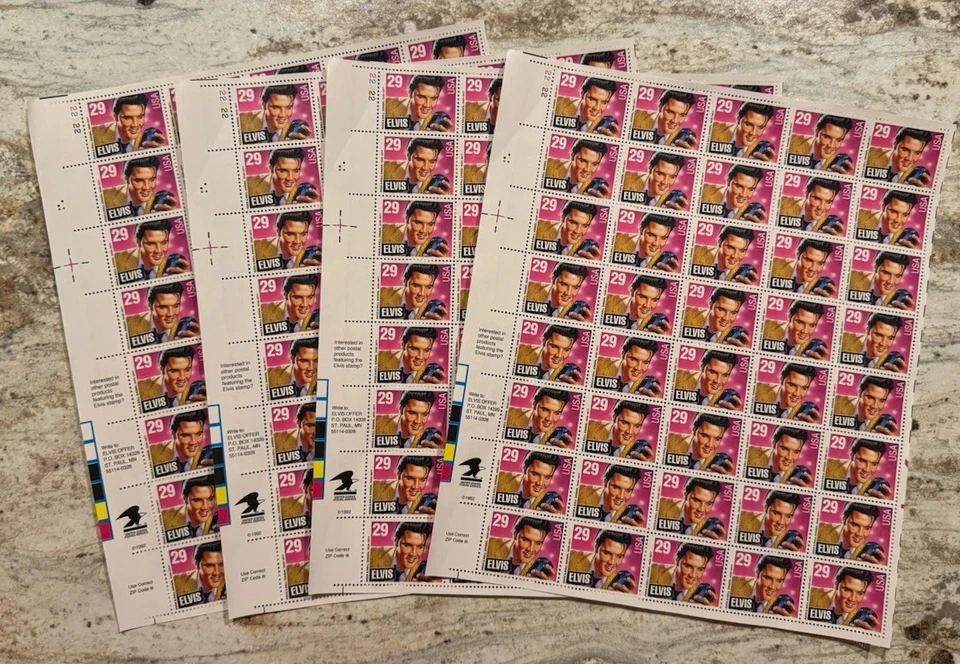 4  #2721 .29c Elvis Presley Mint Sheets U.S. Mint Never Hinged Stamps Face 45.20 - Image 1 of 1