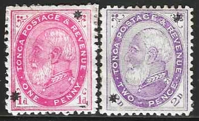 Tonga 1891 #8-#9 Complete 3rd  Set (2 Issues),  M /H,  OG, Fine-Very Fine  RARE - Image 1 of 2