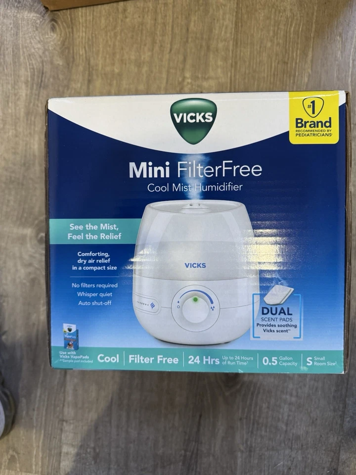 Mini humidificador de niebla fría sin filtro Vicks, control de niebla variable para habitaciones pequeñas Foto 1 de 1