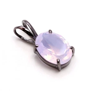 Natural Lavender Oval Pendant Black Oxidized 925Sterling Silver Delicate Jewelry - Picture 1 of 16