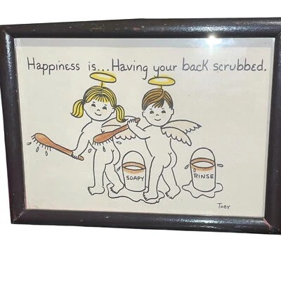 Humorous Framed Bathroom Print  Is Having Your Back Scrubbed 1970s Foto 1 de 4