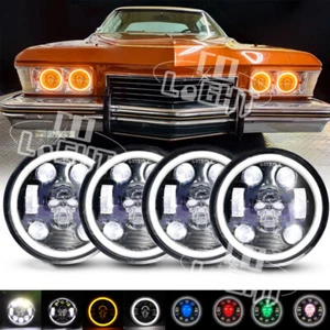 4PCS 5 3/4" 5.75" RGB LED Headlights Round Halo DRL For Buick Riviera 1963-1974 - Picture 1 of 9