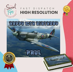 SPITFIRE RECTANGLE PERSONALISED EDIBLE BIRTHDAY CAKE TOPPER DECORATION - Picture 1 of 1