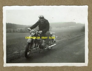 1950's Man Sitting on a Motorcycle Vintage Photograph - Picture 1 of 2