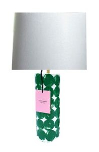 Kate Spade Table/Desk Lamp White Ceramic Modern Green Polka Dots Gold Neck 17"