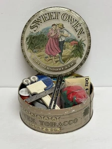 Vintage süße Owen Tabakdose gefüllt mit Fäden & verschiedenen Nähbegriffen SCHÖN - Bild 1 von 24