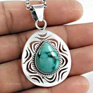 Turquesa Natural Plata Maciza de Ley Esposa Handmade Compromiso Boda Colgante - Imagen 1 de 5