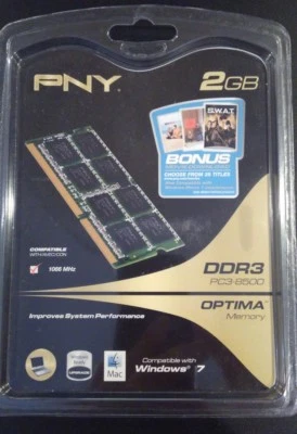 PNY PC2-8500 2 GB SO-DIMM 1066 MHz DDR3 SDRAM Memory (MN2048SD3-1066) new sealed - Image 1 of 3