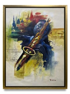 Arte de Nueva York - Pintura al óleo original de retrato de músico sobre lienzo 12x16 enmarcado - Imagen 1 de 6