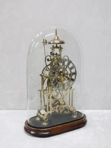 Antique Skeleton Clock Victorian Brass Frame by Haycock of Ashbourne Restored Cover