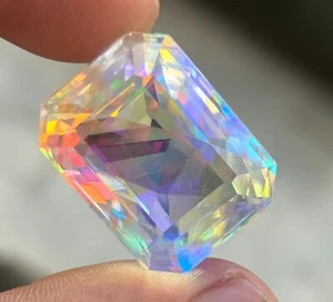 Natural Rainbow Color Mystic Topaz 90 CT+  Emerald Cut Loose Certified Gemstone - Picture 1 of 6