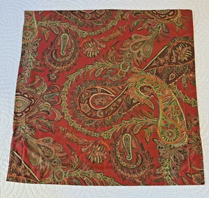 POTTERY BARN Red Green Paisley 100% Cotton EURO PILLOW SHAM COVERS 29.5” Set~2 - Picture 1 of 12