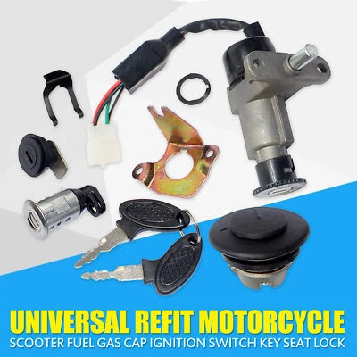 Fuel Gas Cap Ignition Switch Key Seat Lock Universal Fo Refit Motorcycle Scooter - Image 1 of 4