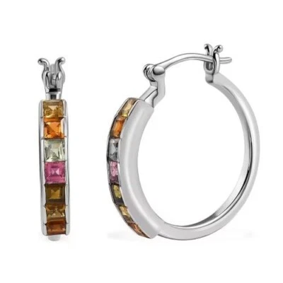 Pendientes de aro multiturmalina corte princesa platino sobre plata de ley Foto 1 de 4