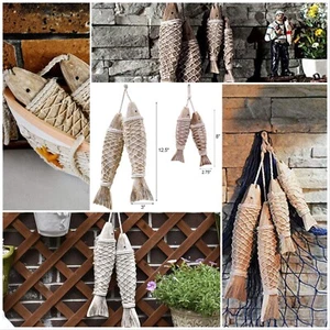 Wooden Fish Decor Hanging Wood Fish Decorations for Wall Rustic Nautical Fish De - Picture 1 of 24
