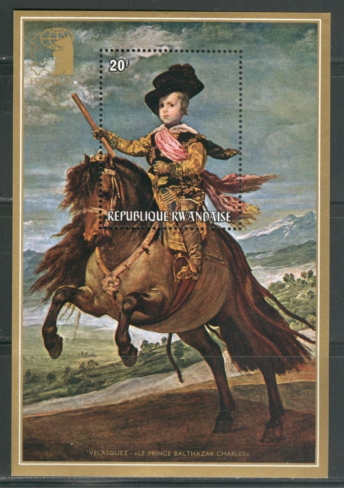 RWANDA 1975, ARTE, PINTURA, VELASQUEZ: "PRÍNCIPE BALTHAZAR A CAVALO" Sc 628, sem marca de charneira - Imagem 1 de 1