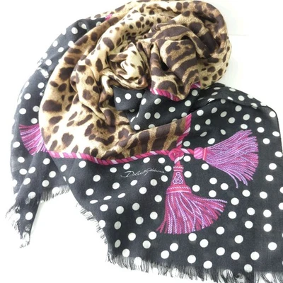 Dolce & Gabbana Bufanda Grande Estampado Leopardo Lunares Marrón Negro Blanco 130x190cm Foto 1 de 4