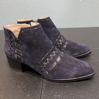 Botas Donald Pliner para Mujer Talla 5 Azul Marino Gamuza Bowery Cruz Punto Látigo Boho Western Foto 1 de 4