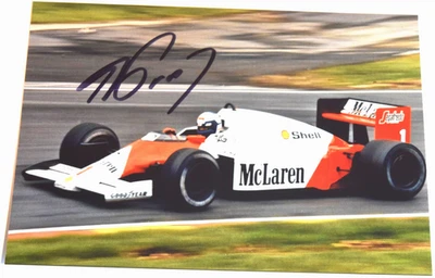 Etiqueta foto firmada a mano autografiada por Alain Prost-McLaren Fórmula Uno ¡RARA! Foto 1 de 3