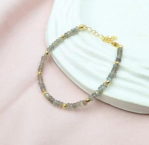 Llamativo Brazalete de Mujer Labradorita 3-4MM Facetado Rondelle Cuentas Relleno de Oro 6-8" - Imagen 1 de 10