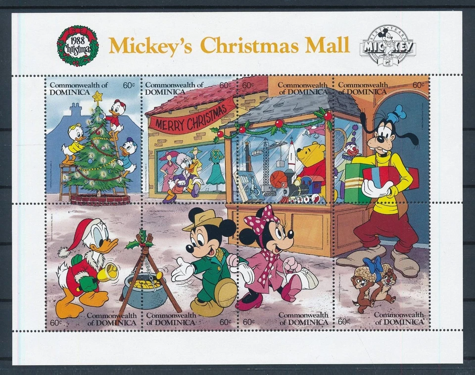 [105816] Dominica 1988 Disney Natal Pateta Mickey Donald Folha Miniatura MNH - Imagem 1 de 1