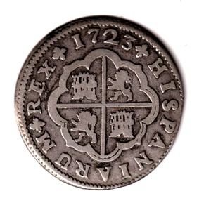 ESPAÑA 2 Reales plata 1723 J ceca de Sevilla - Rey Felipe V - Imagen 1 de 2
