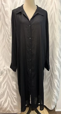 Camisa de vestir larga con botones Shade & Shore negra mezcla de lino XL Foto 1 de 4