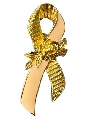 Винтажный 1993 AVON рака молочной железы розовая лента золотой тон роза брошь розовый значок недвижимости - Изображение 1 из 4