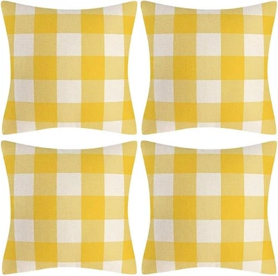 Yellow and White Buffalo Check Plaid Throw 18 x 18" (Pack of 4),  - Image 1 of 4