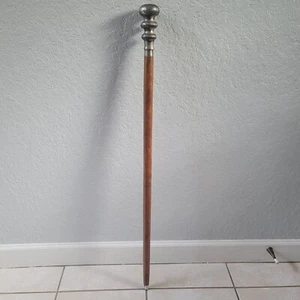 Ornate Silver Floral Threaded Top Vtg Walking Stick Prop Cane Heavy (#2) - Picture 1 of 11