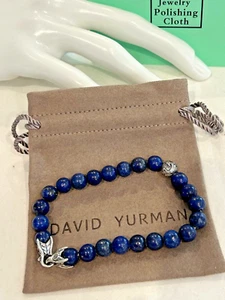 DAVID YURMAN LAPIS 8mm BEAD BRAC. 8.5in-w-D.Y.925 CLAW-CLASP+BEAD-LKN-HRE-3 - Picture 1 of 5