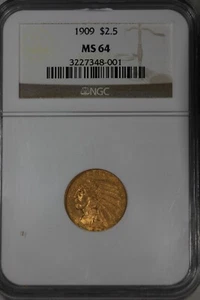 1909 G2.50 NGC MS 64 INDIAN HEAD $2.50 GOLD PIECE - Picture 1 of 2
