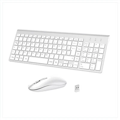 Kabelloses Tastatur Maus Set Edelstahl Silber 2 4G Ergonomisch USB Reise - Bild 1 von 4