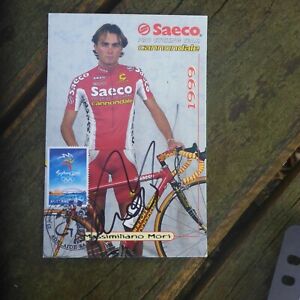  CYCLIST MASSIMILIANO MORI HAND SIGNED SAECO  FAN CARD WITH  POSTMARK