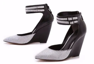 POUR LA VICTOIRE SHOES LIDIA LIZARD EMBOSSED WEDGE PUMP ANKLE STRAP 9 $295 - Picture 1 of 11