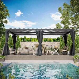 10' × 20' Louvered Pergola, Outdoor Aluminium Canopy with Adjustable Roof Curtai - Picture 1 of 12