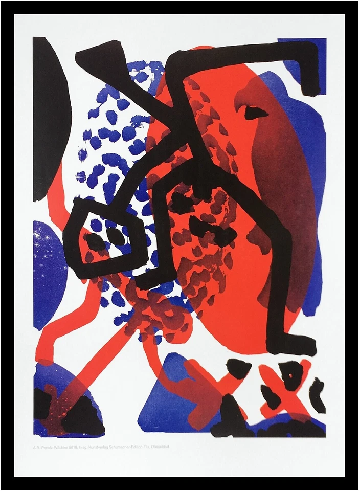 A.R. Penck Poster Kunstdruck Bild im Alu Rahmen - Wächter - 75x55cm I Neu - Bild 1 von 1