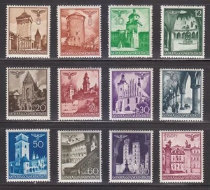 Polen BESATZUNGSMARKEN 1940 POSTFRISCH Mi 40-51 Architektur Krakau und Lublin ** - Bild 1 von 2