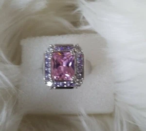 NWT Designer .925 Sterling Silver PINK emerald Cut cz With Amethyst Accents 8ctw - Picture 1 of 7
